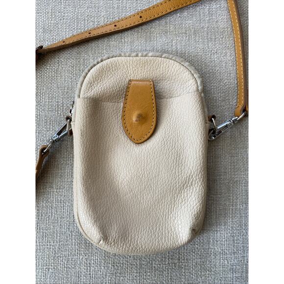 Divina Firenze Leather Crossbody Mini Zipper Bag Camel Brown Ivory Classic Purse - Picture 2 of 10